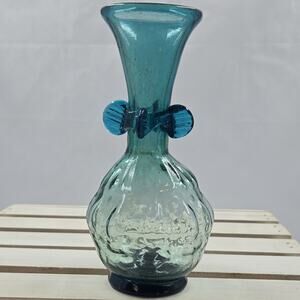 Unmarked Mid Century blown glass vase 7.75 inches tall Aqua Blue